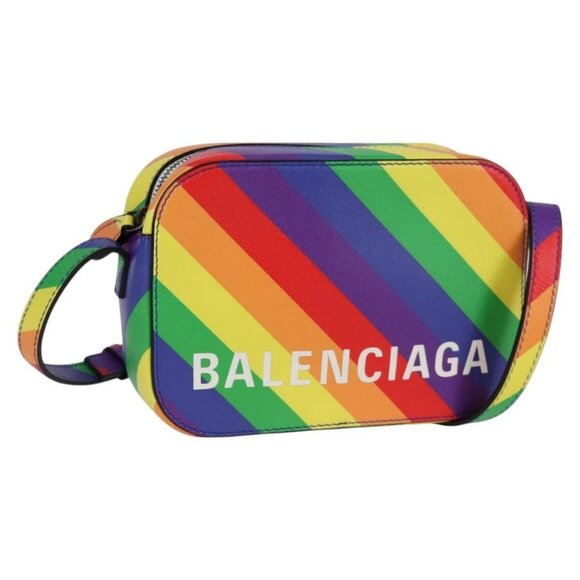 BALENCIAGA Camera bag XS Shoulder Bag Leather Rainbow 558171 Auth 120939M - Picture 1 of 16